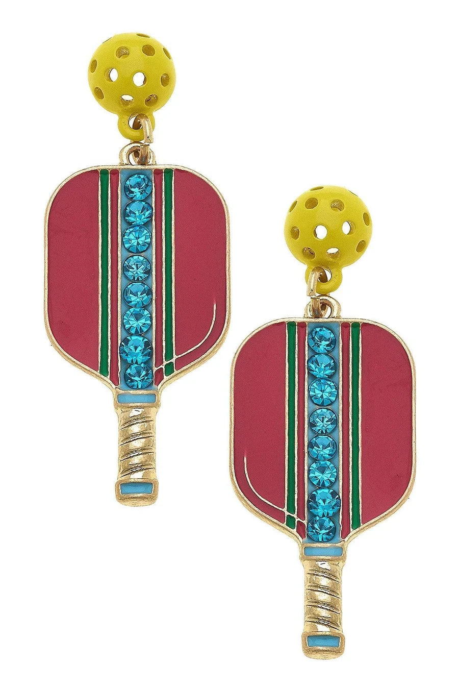 Ellie Pickleball Enamel Drop Earrings in Fuchsia - 850 Mahjong