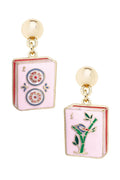 Mahjong Tile Enamel Earrings in Light Pink