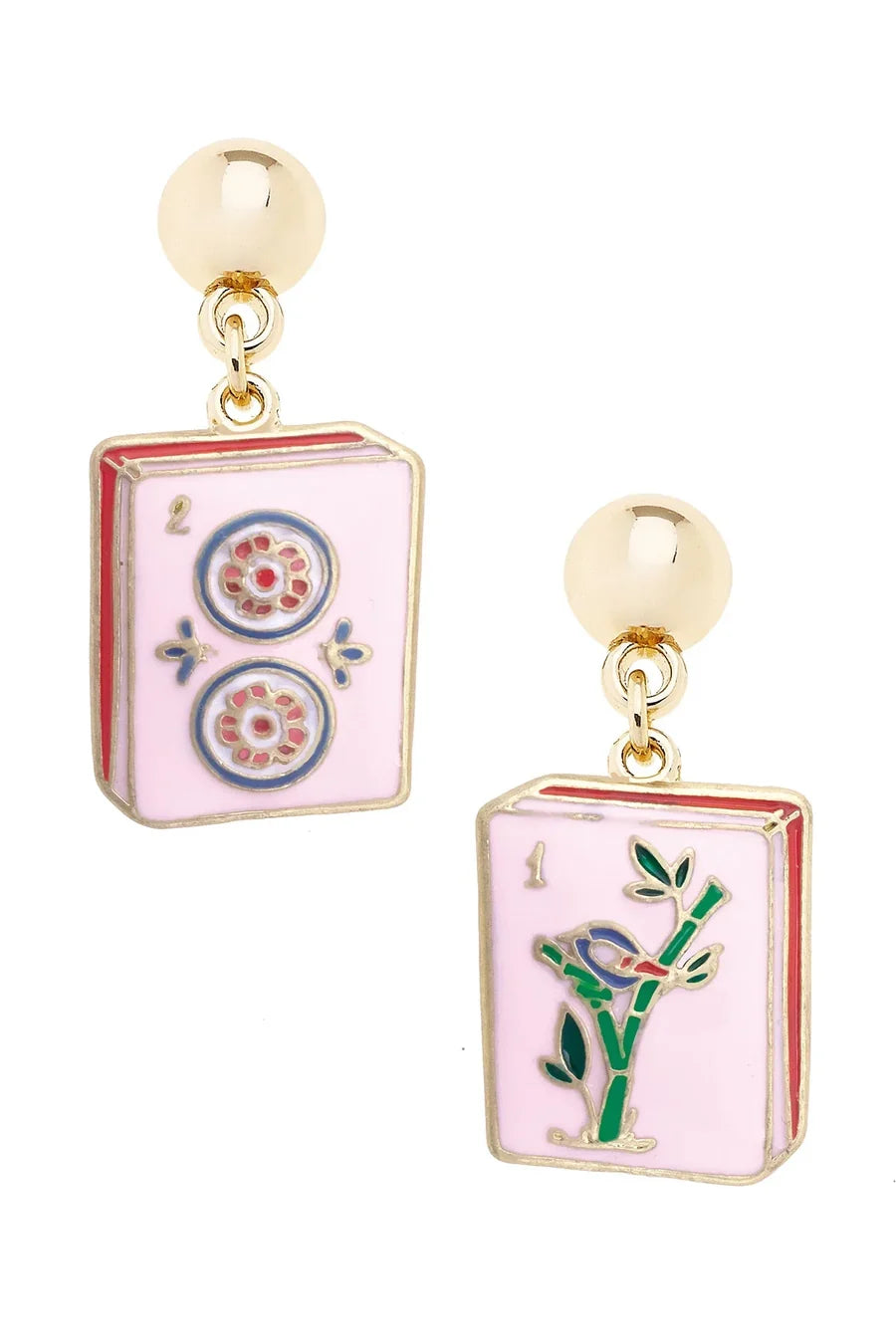 Mahjong Tile Enamel Earrings in Light Pink