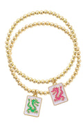Pair of Dragons Mahjong Ball Bead Bracelet Set of 2 - 850 Mahjong