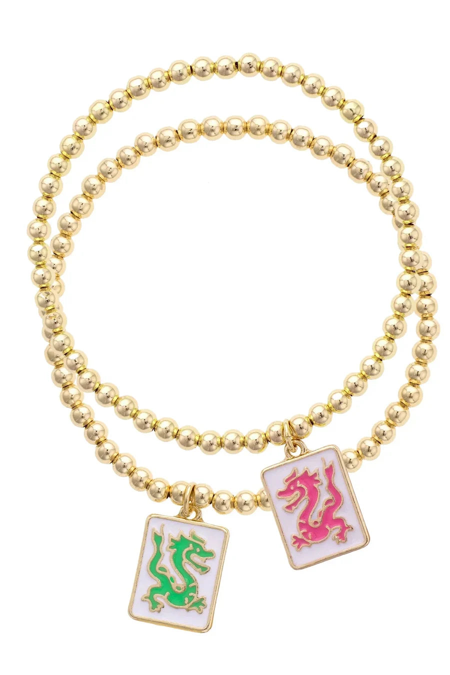 Pair of Dragons Mahjong Ball Bead Bracelet Set of 2 - 850 Mahjong
