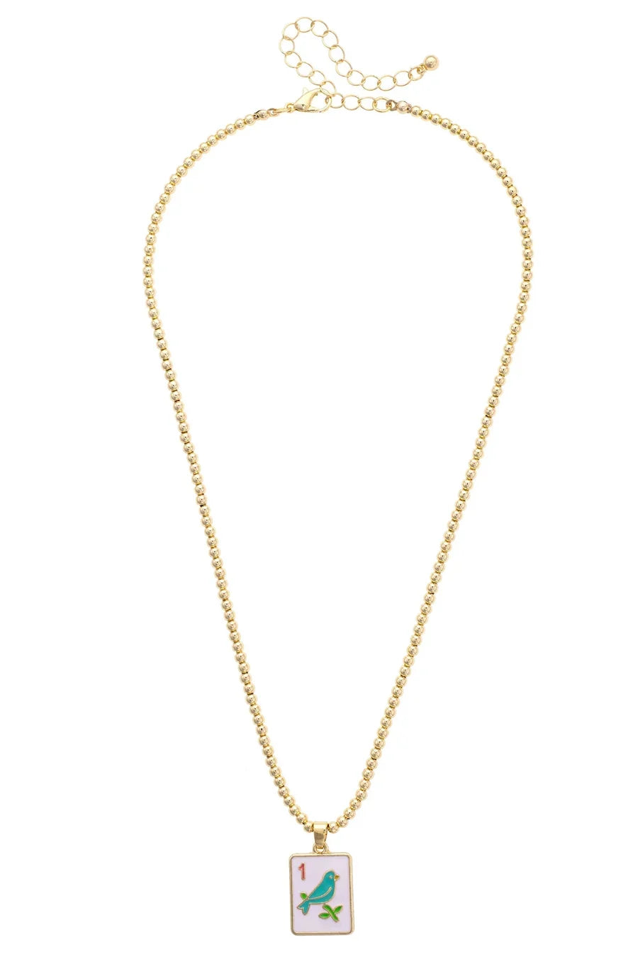 Sparrow Mahjong Tile Ball Bead Necklace in White - 850 Mahjong