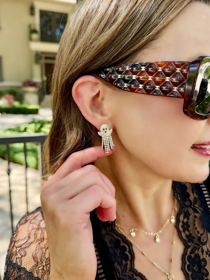 Ghost Pavé Fringe Earrings in White - 850 Mahjong