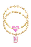 Mahj Cherry Blossom Tile Ball Bead Stretch Bracelet Set of 2