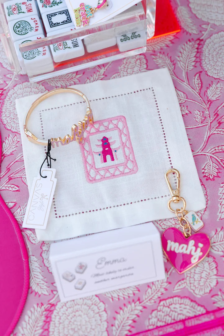 Mahj Enamel Heart Bag Charm in Fuchsia - 850 Mahjong