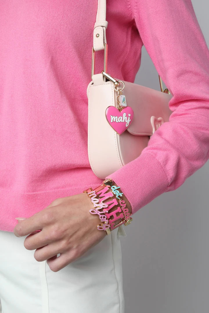 Mahjong Cursive Enamel Hinge Bangle in Light Pink