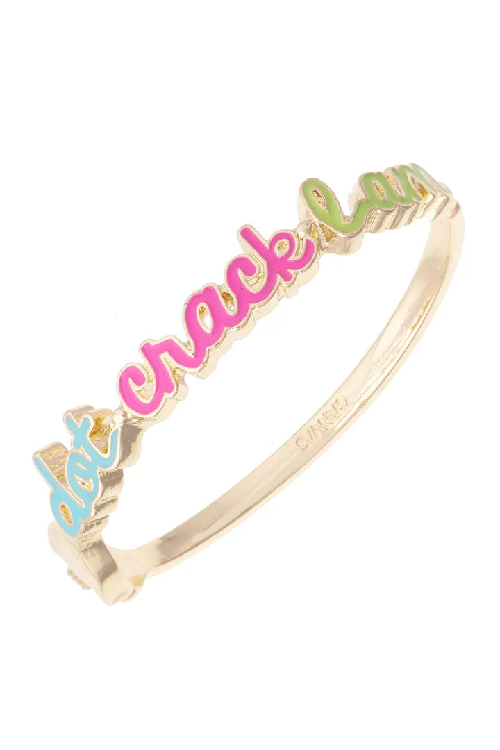 Dot Crack Bam Cursive Enamel Hinge Bangle in Pastel