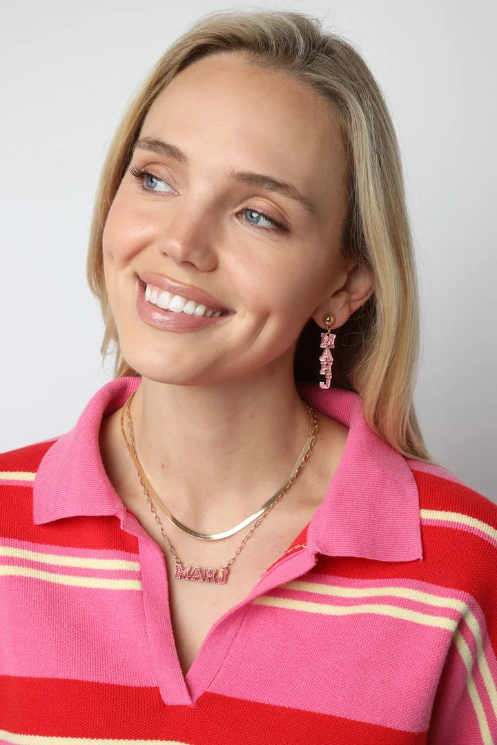 MAHJ Varsity Outline Earrings in Fuchsia - 850 Mahjong