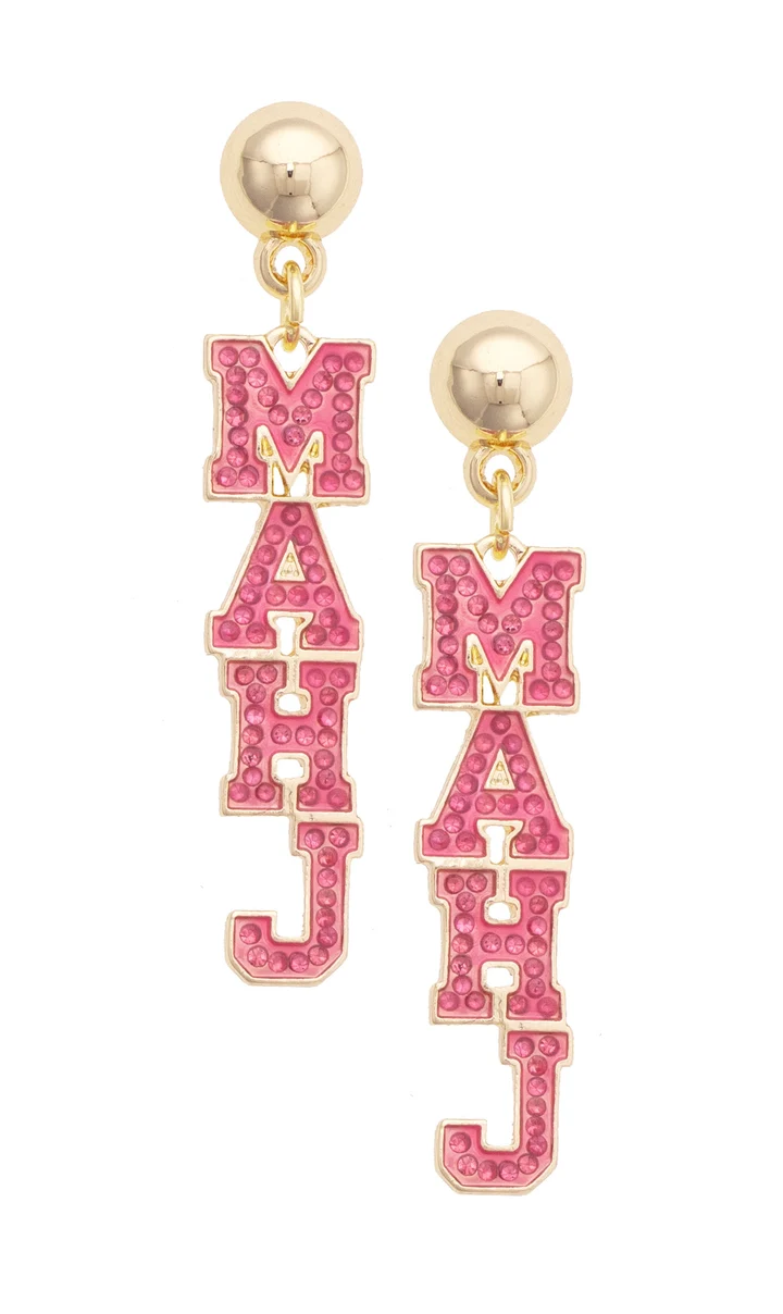 MAHJ Varsity Outline Earrings in Fuchsia - 850 Mahjong