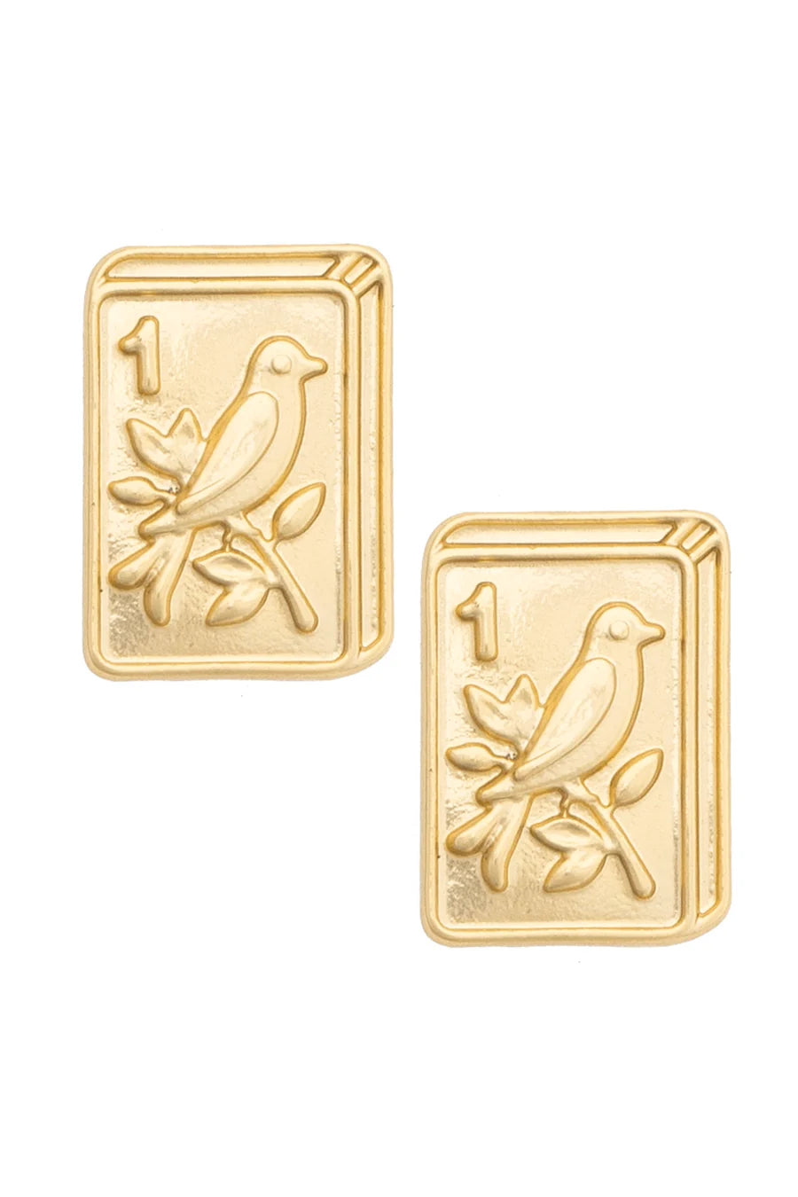 Bird Bam 24K Plated Tile Stud Earrings - 850 Mahjong