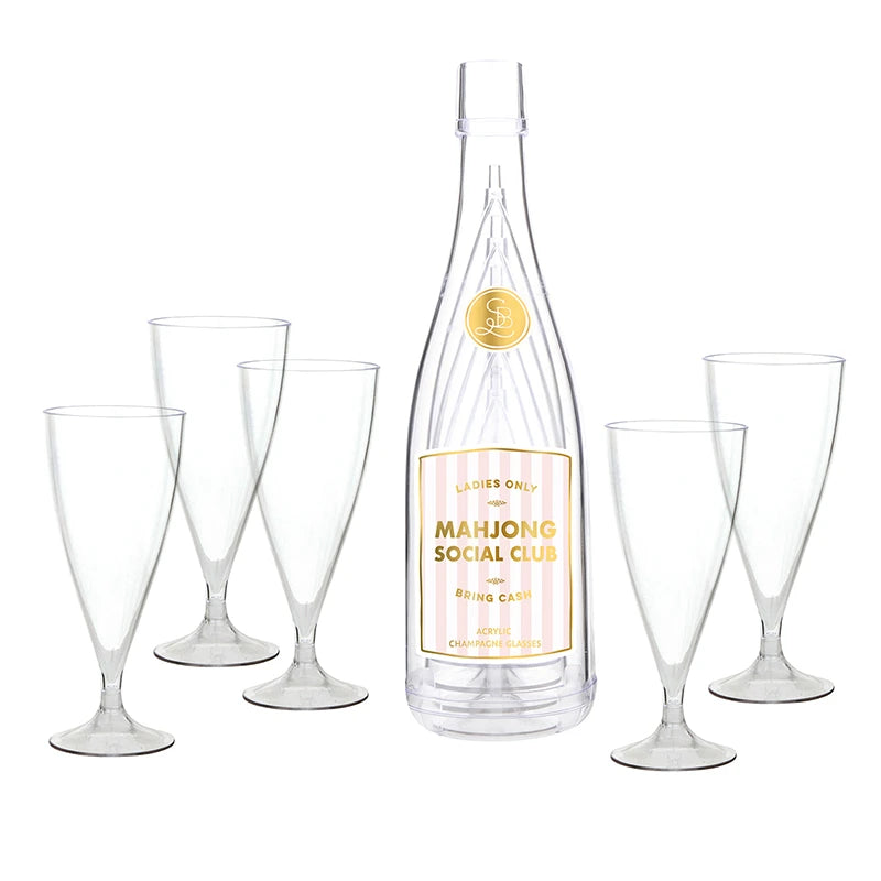 Acrylic Champagne Bottle + Glasses - Mahjong Social Club - 850 Mahjong